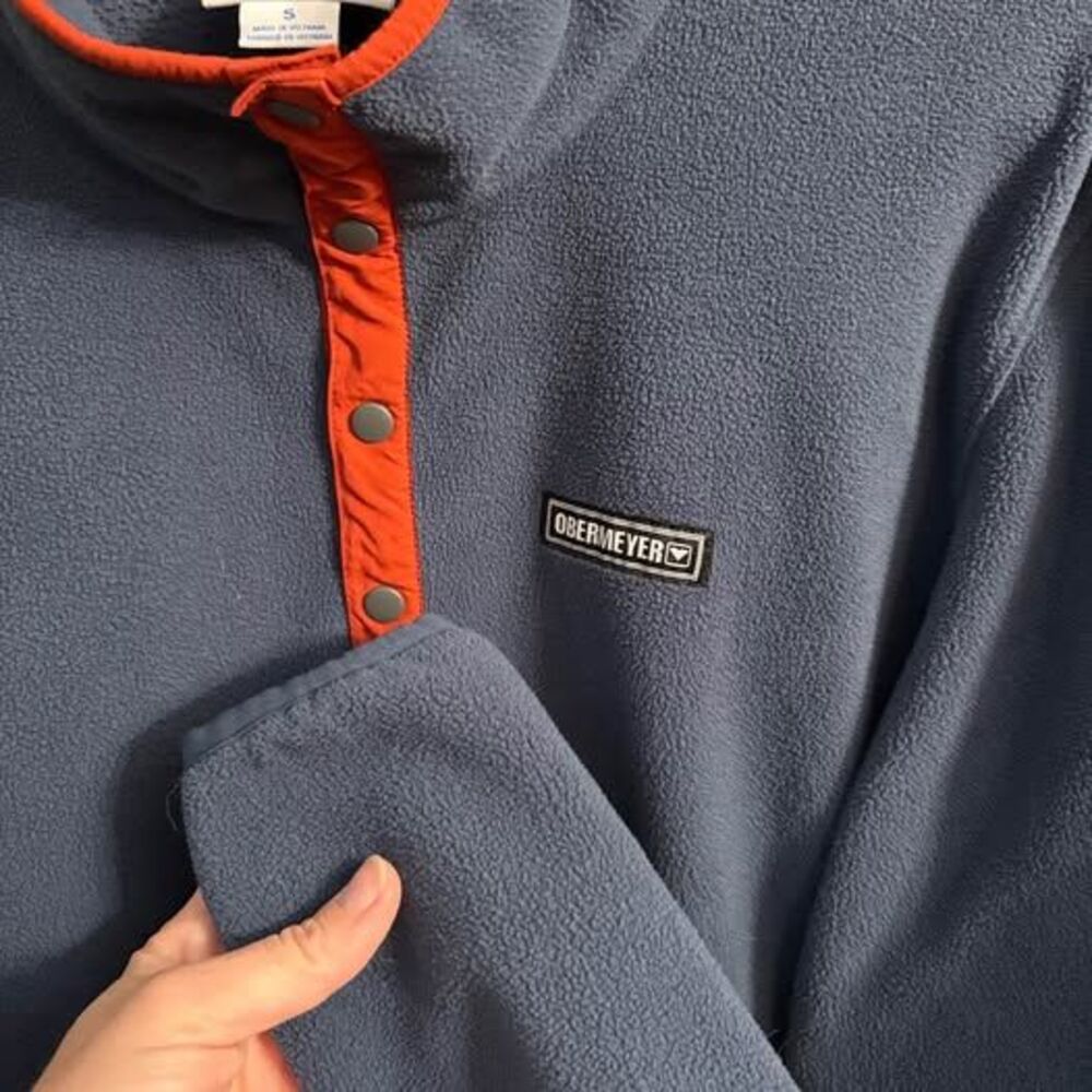 Obermeyer Men’s Fleece Quarter Snap Elbow Patches Orange Blue Men's S - Picture 6 of 10